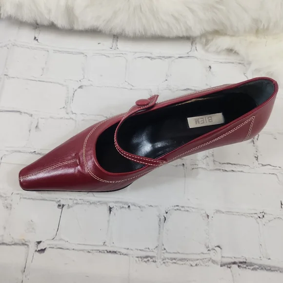 Crimson Kitten Heels w/ Button Strap